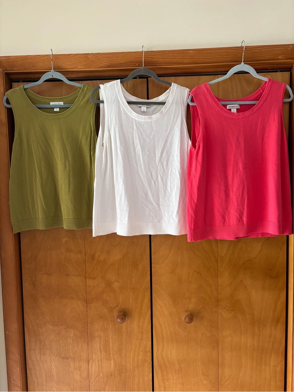 Christopher & Banks Olive, White & Pink Sleeveless Knit Tank Set